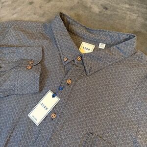 ROWM Navy Blue Geometric Print Long Sleeve Button Down Shirt Mens 4XB NWT